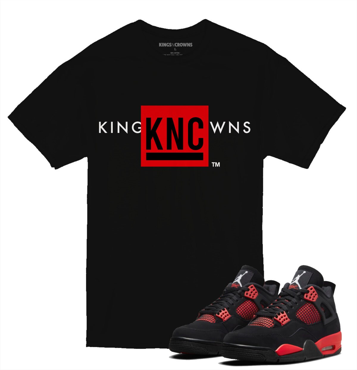 Tee shirt to match Air Jordan 4 Red Thunder Crimson sneaker. KNC KINGSNCROWNS