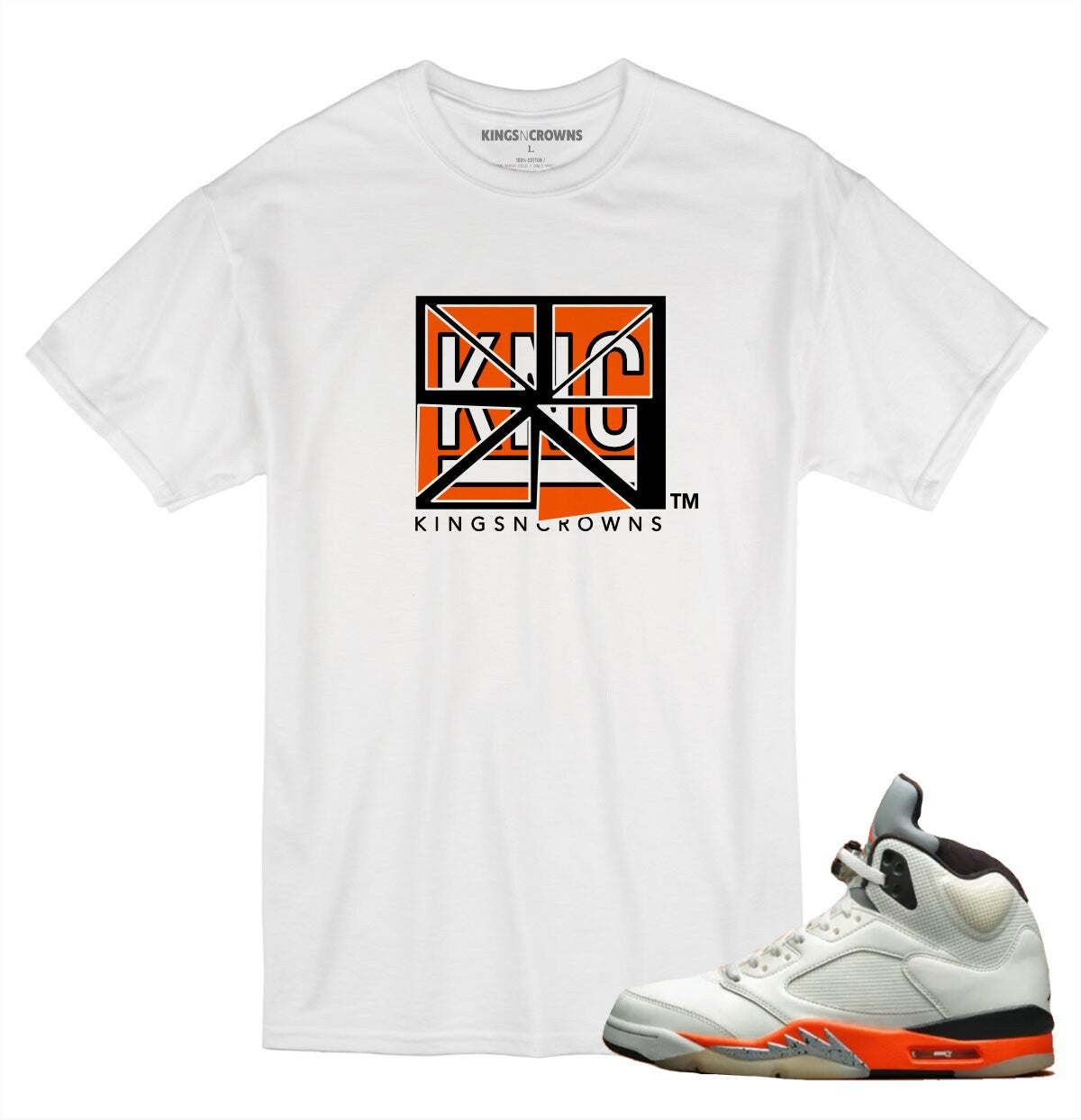 Tee shirt to match Jordan 5 Shattered Backboard Sneakers. KNC logo