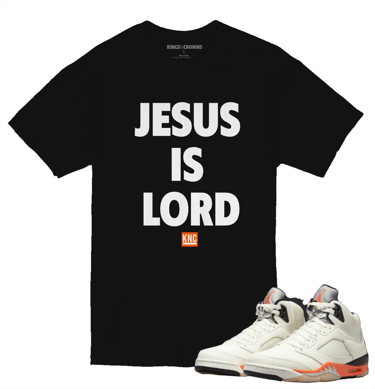 Tee shirt to match Jordan 5 Shattered Backboard Sneakers. KNC Jesus Is Lord