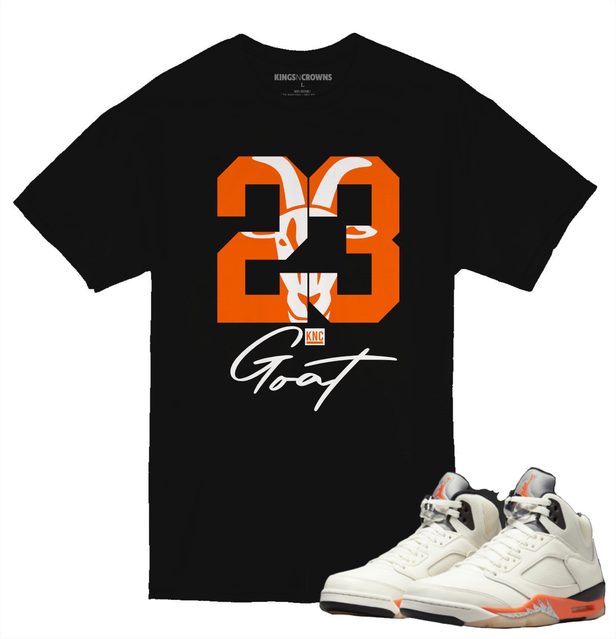 Tee shirt to match Jordan 5 Shattered Backboard Sneakers. KNC Goat 23