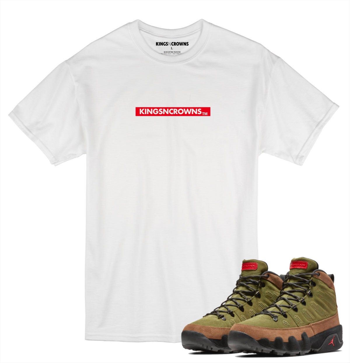 Tee shirt to match Jordan 9 Boot NRG Military Brown Legion Green Sneakers. KNC