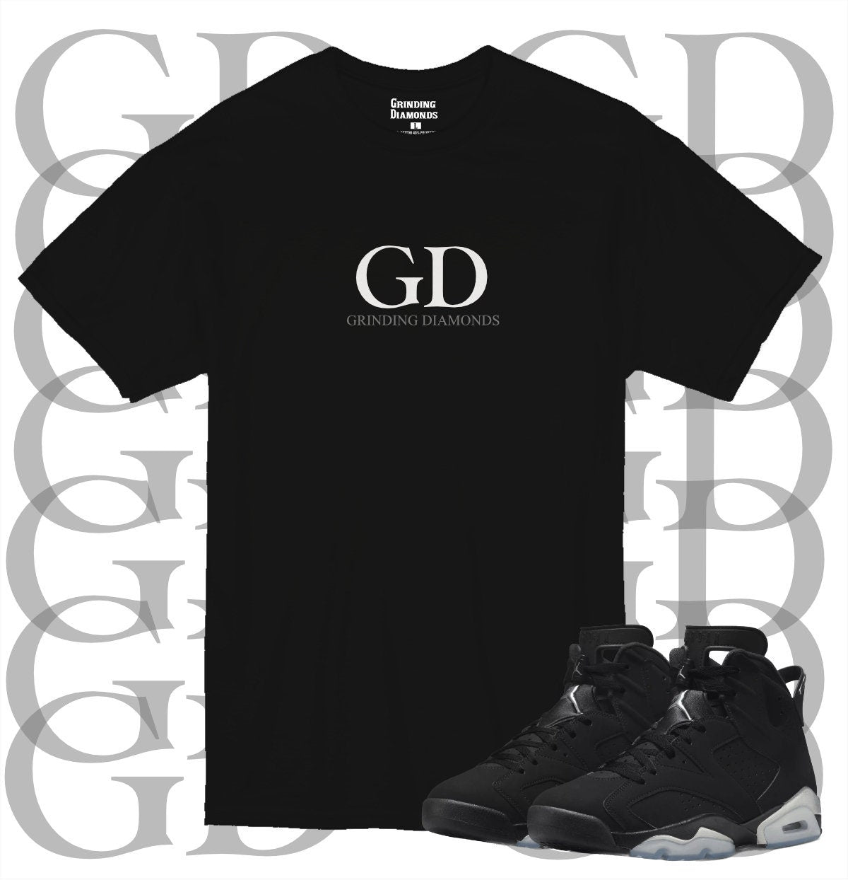 GD Tee shirt to match Jordan Retro 6 Metallic Sneakers. Grinding Diamonds