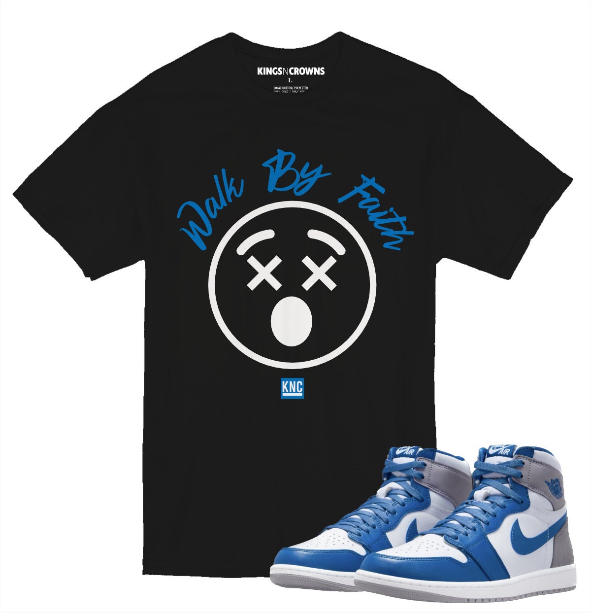 Tee shirt to match Air Jordan 1 University Blue sneaker. 2024 KNC USA