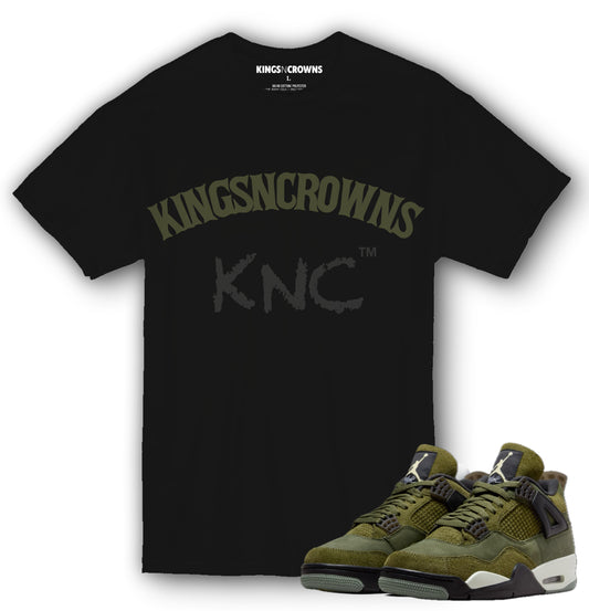 Kings N Crowns Tee shirt to match Air Jordan 4 Craft Olive Sneakers sneaker. KNC