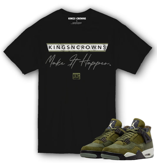 Kings N Crowns Tee shirt to match Air Jordan 4 Craft Olive Sneakers sneaker. KNC