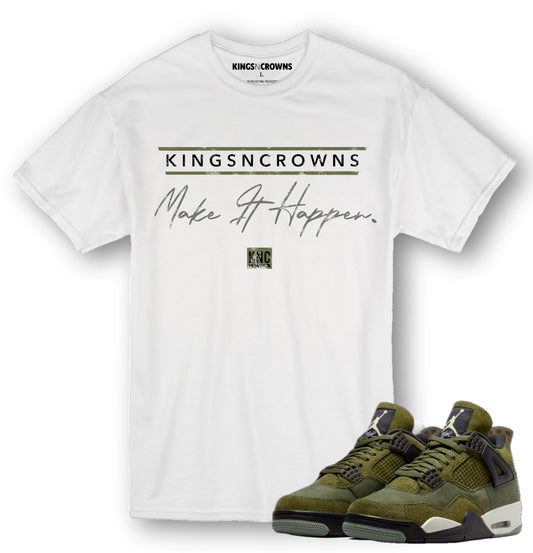 Kings N Crowns Tee shirt to match Air Jordan 4 Craft Olive Sneakers sneaker. KNC