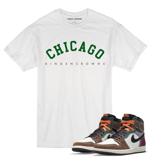 Tee shirt to match Air Jordan 1 Hand Crafted sneaker. KNC Chicago