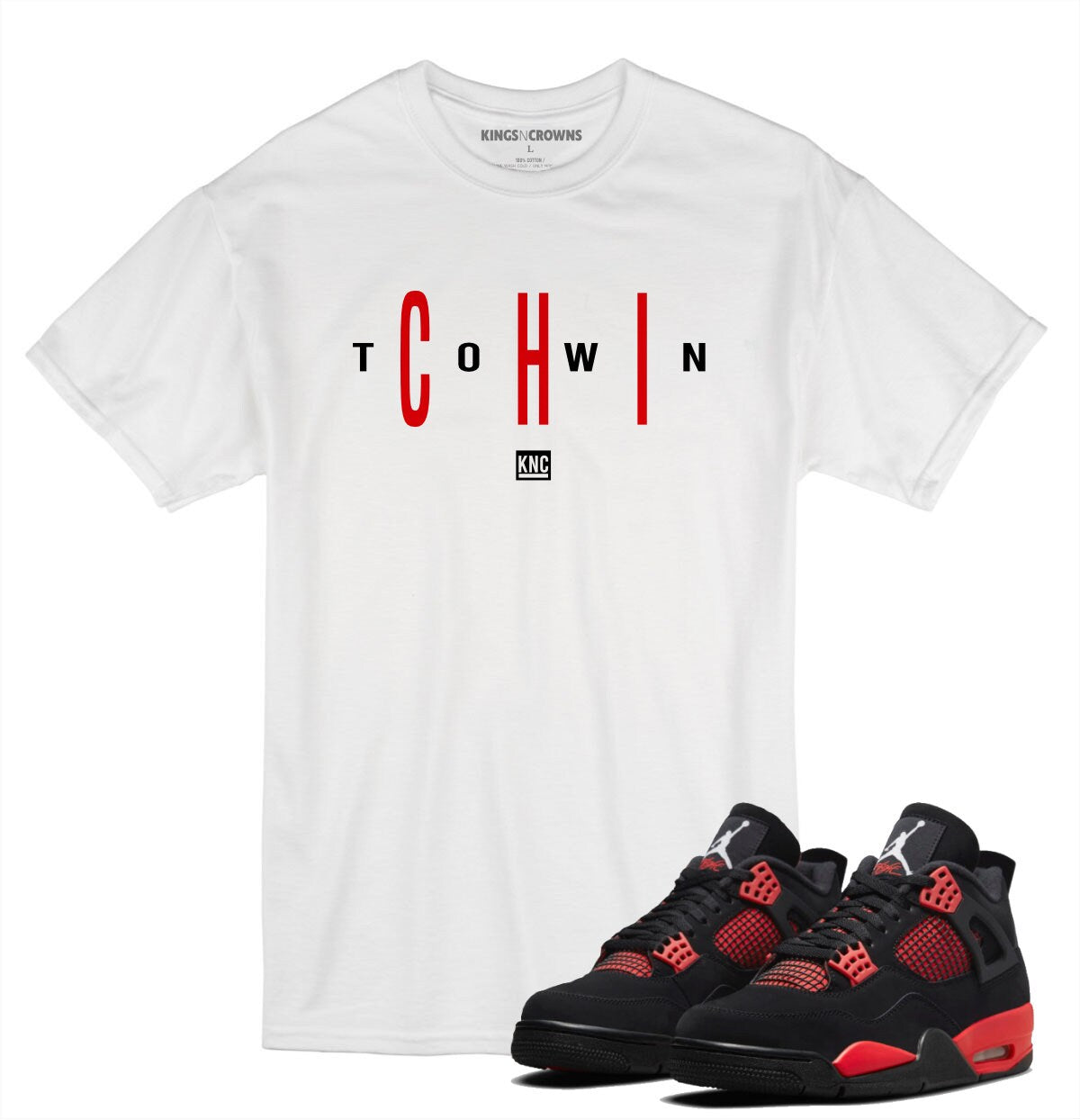 Tee shirt to match Air Jordan 4 Red Thunder Crimson sneaker. KNC Chi Town