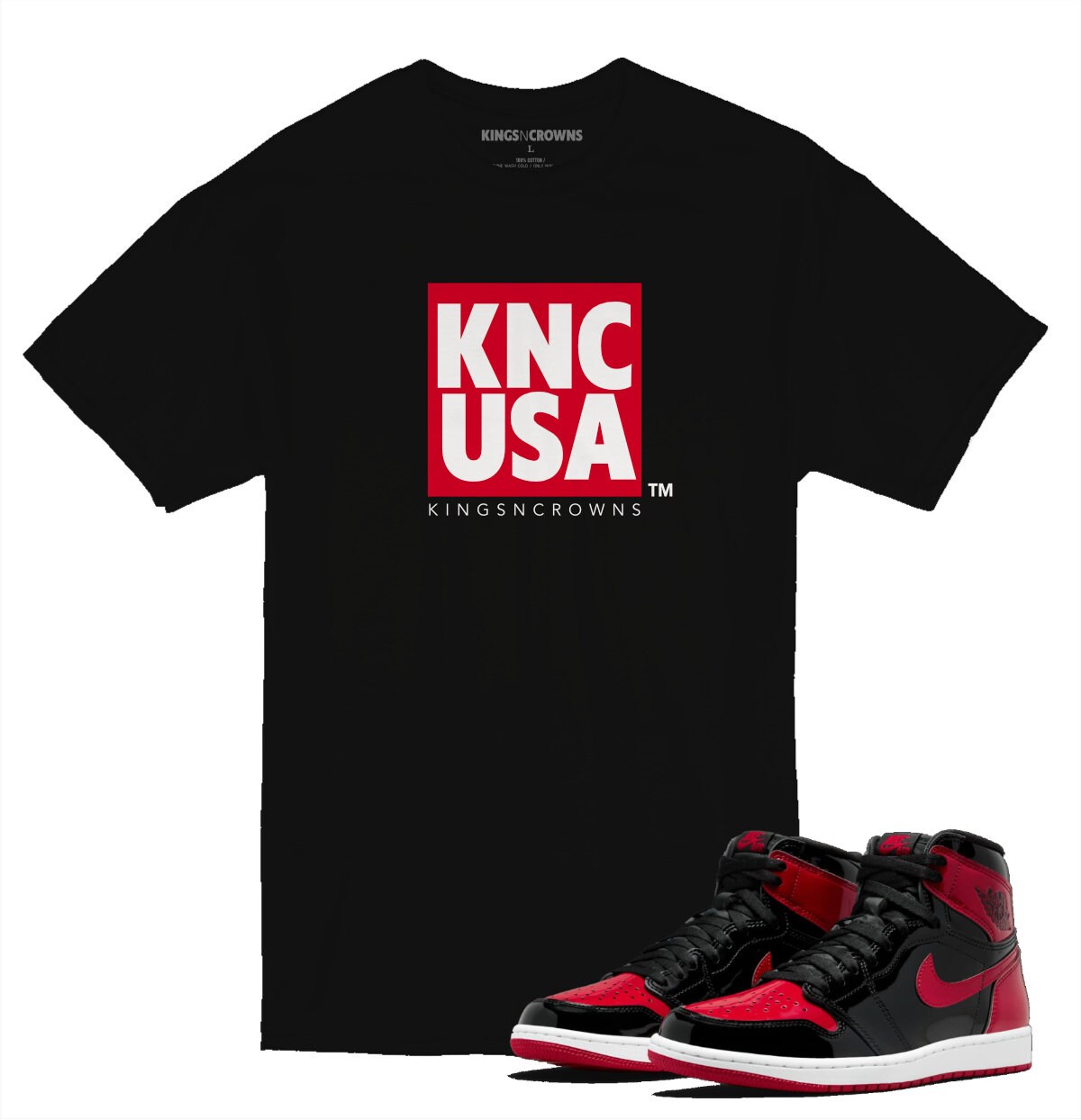 Tee shirt to match Air Jordan 1 Patent Bred Sneakers. KNC USA