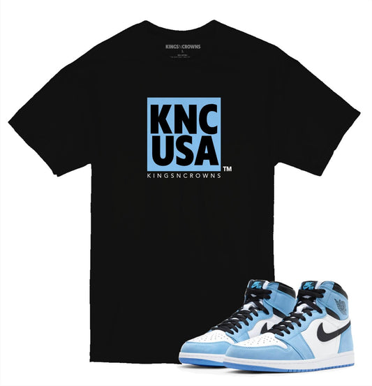 Tee shirt to match Air Jordan 1 University Blue sneaker. KNC USA