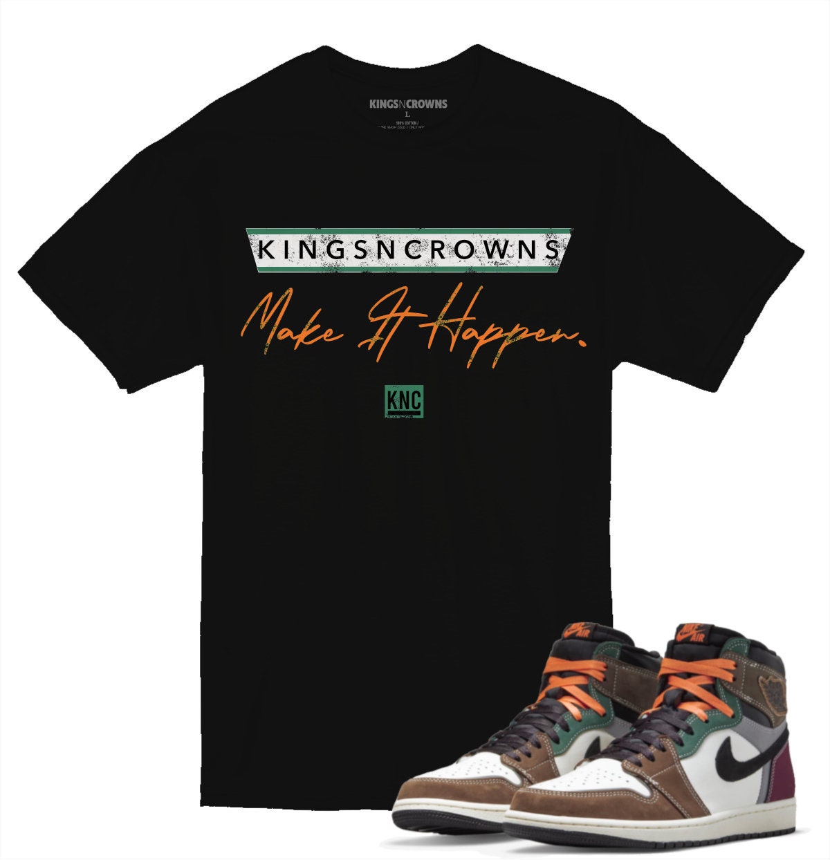 Tee shirt to match Air Jordan 1 Hand Crafted sneaker. KNC Kings N Crowns distressed