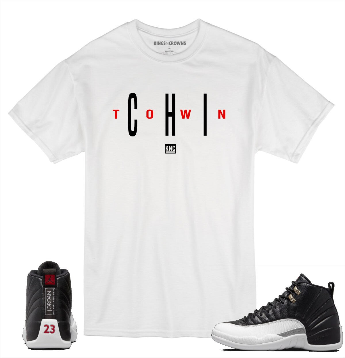 Tee shirt to match Air Jordan 12 Playoffs sneaker. KNC Chi Town