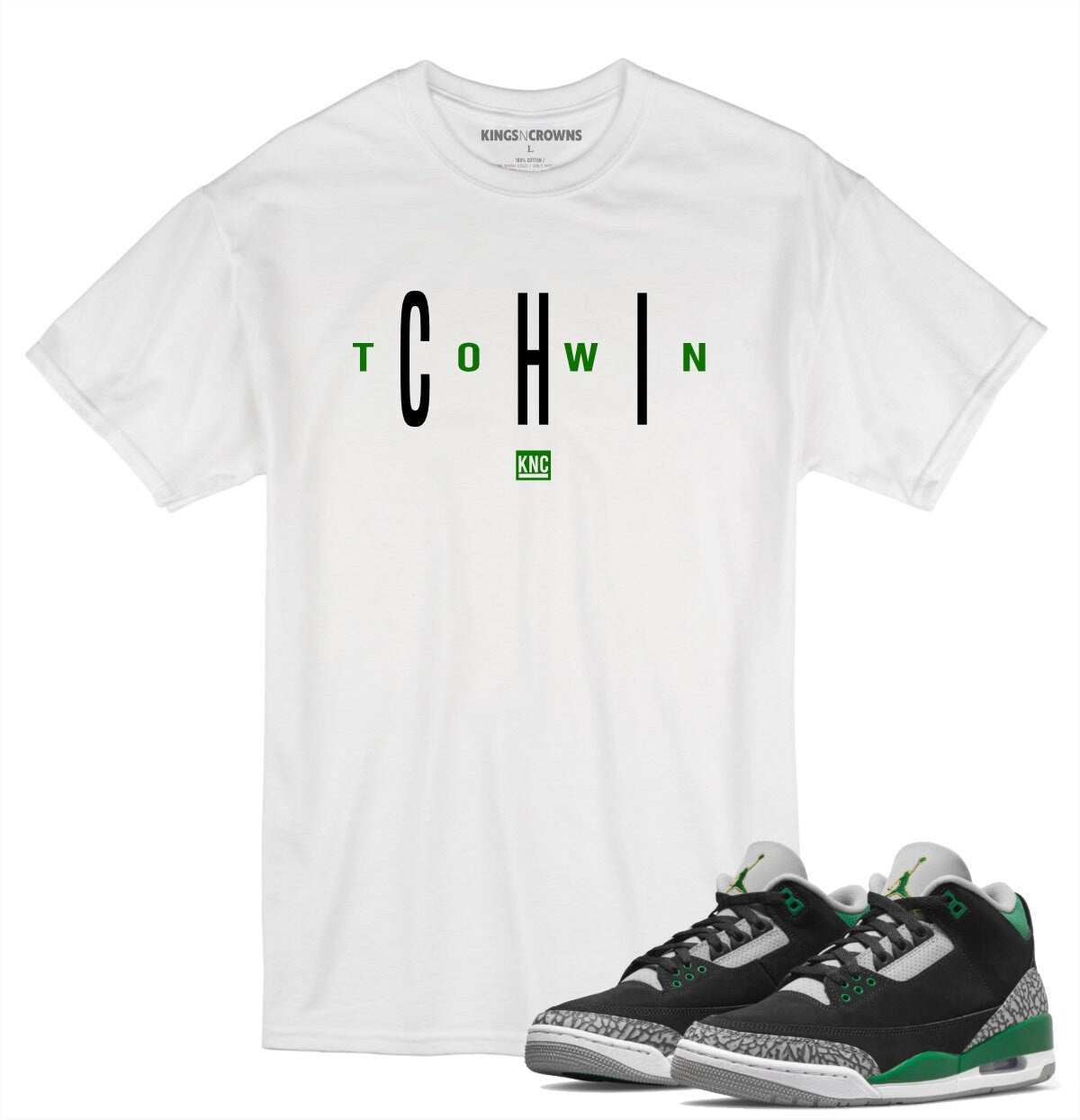 Tee shirt to match Air Jordan 3 Pine Green sneaker. KNC Chi Town