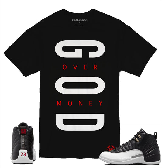 Tee shirt to match Air Jordan 12 Playoffs sneaker. KNC God Over Money