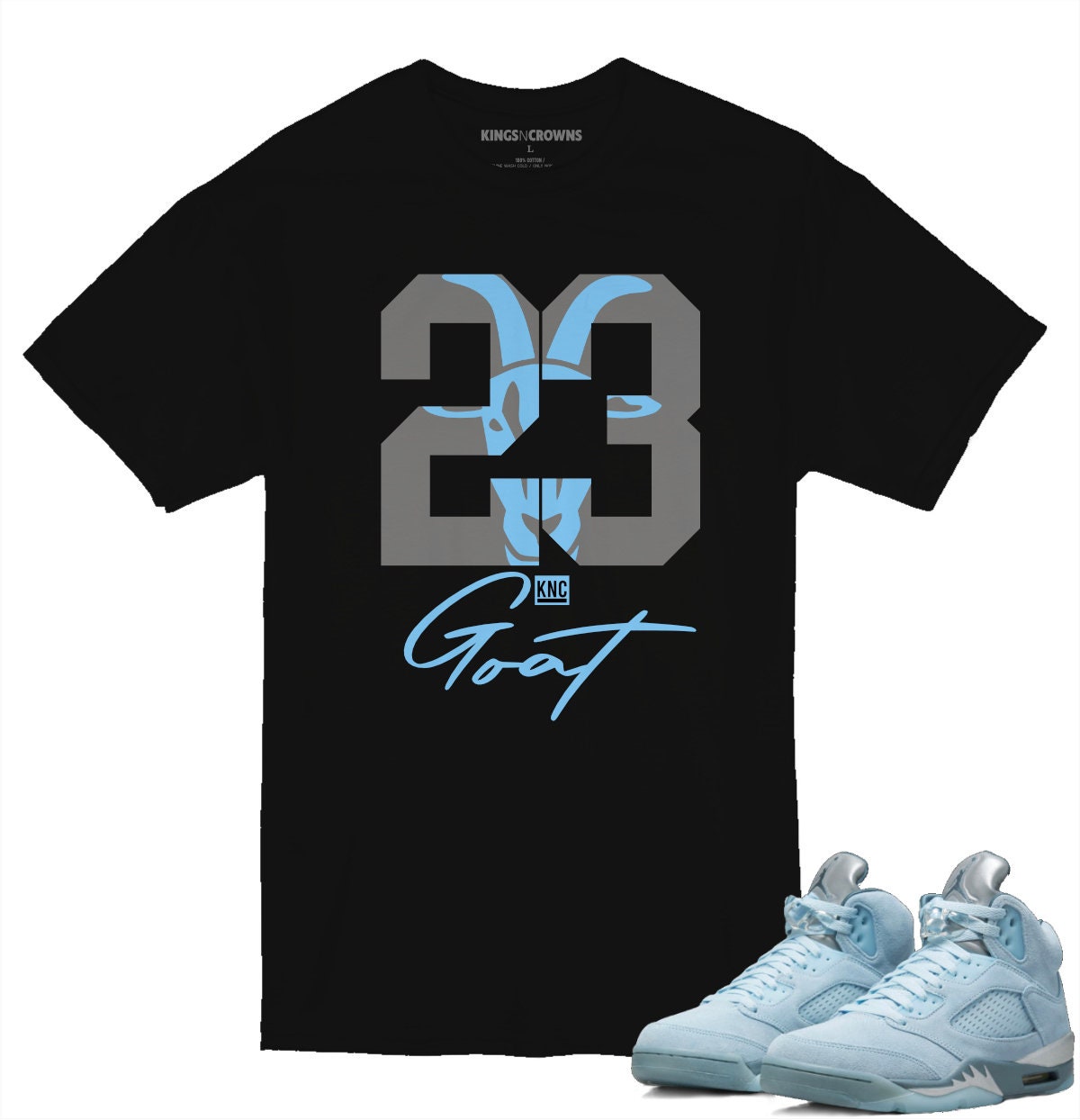 Tee shirt to match Air Jordan 5 Bluebird sneaker. KNC Goat 23