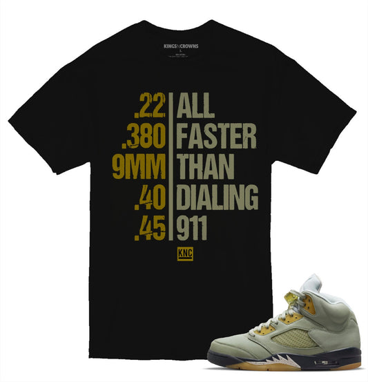 Tee shirt to match Jordan 5 Jade Horizon Sneakers. KNC Faster Than Dialing 911