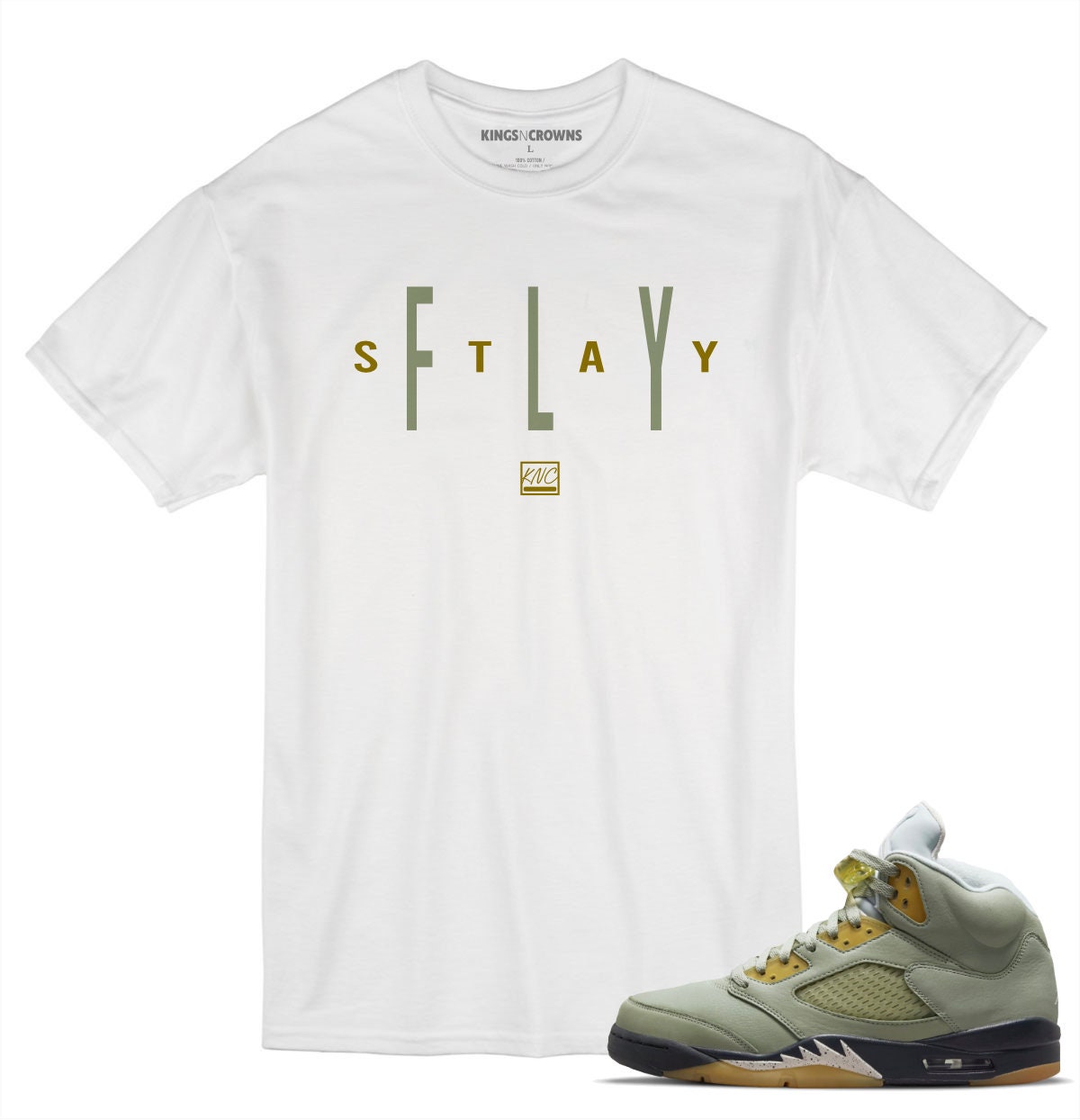 Tee shirt to match Jordan 5 Jade Horizon Sneakers. KNC Stay Fly