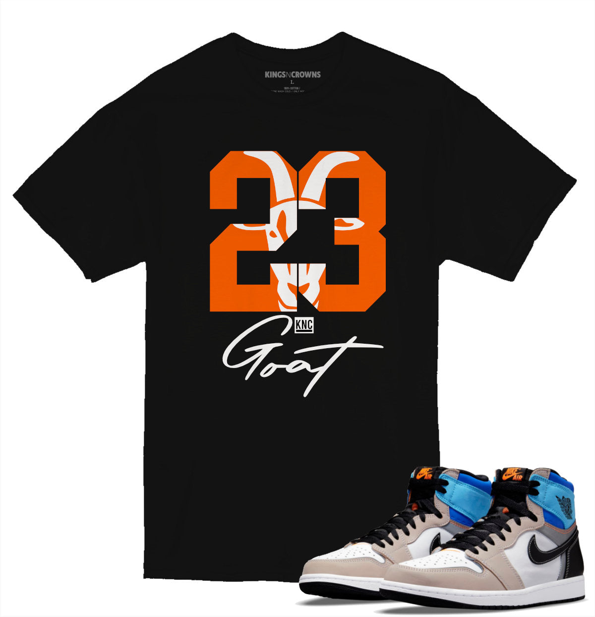 Tee shirt to match Jordan 1 Prototype Sneakers. KNC Goat 23