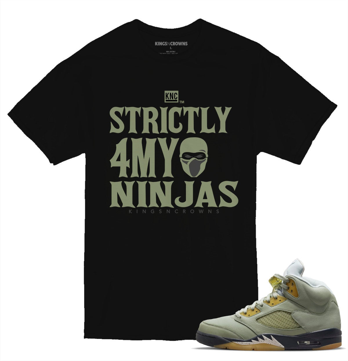 Tee shirt to match Jordan 5 Jade Horizon Sneakers. KNC Strictly For My Ninjas