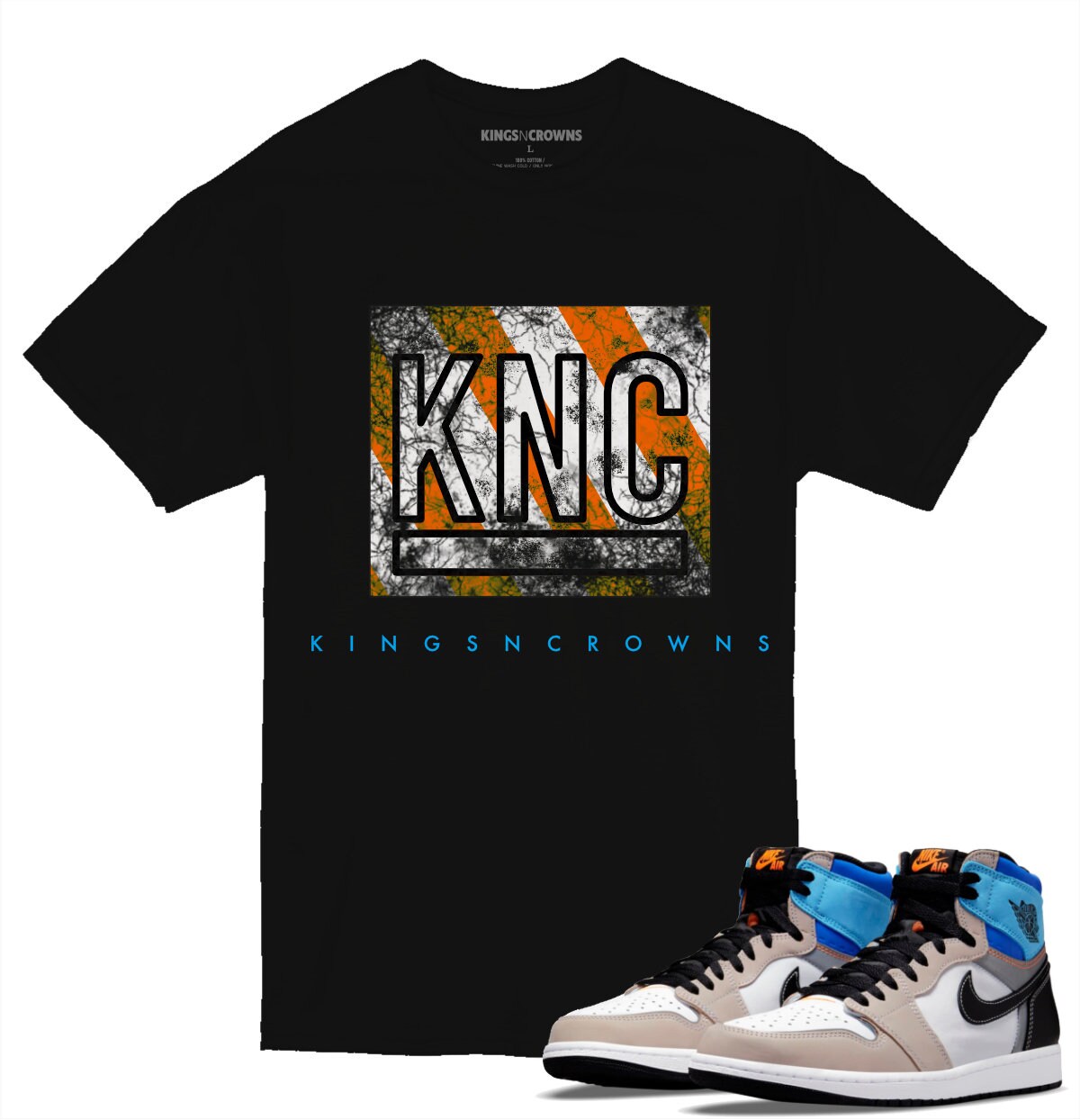 Tee shirt to match Jordan 1 Prototype Sneakers. KNC distressed
