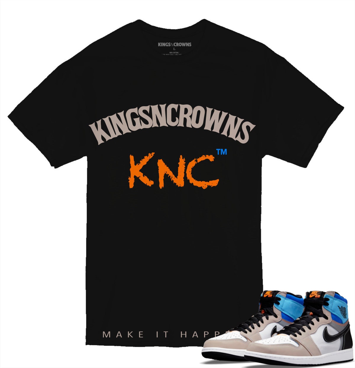 Tee shirt to match Jordan 1 Prototype Sneakers. Kings N Crowns KNC