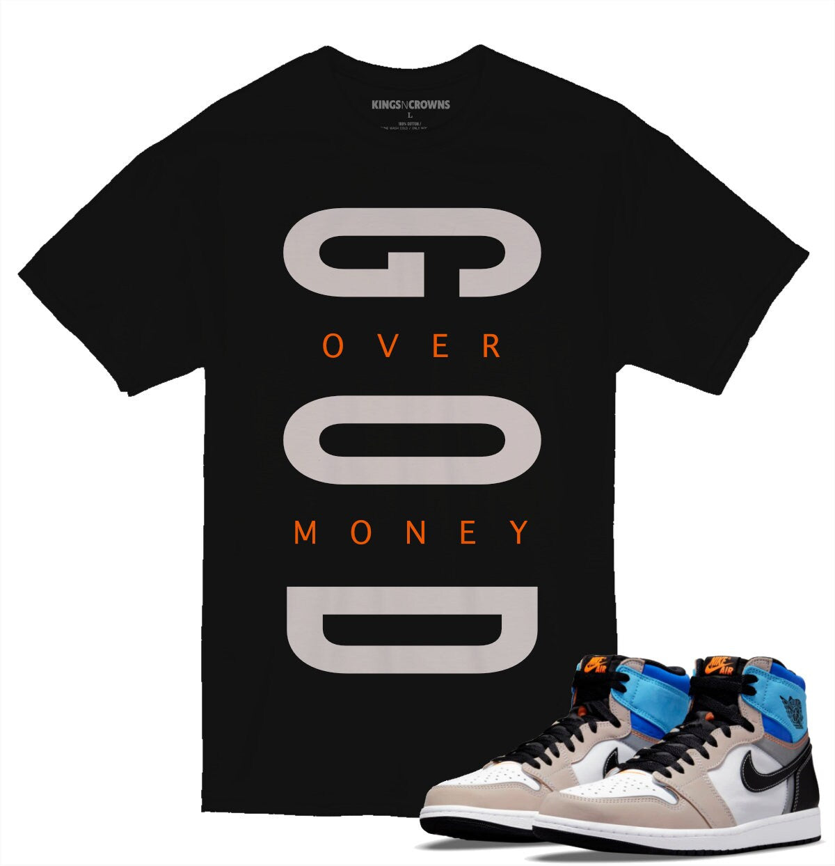 Tee shirt to match Jordan 1 Prototype Sneakers. KNC Walk By Faith