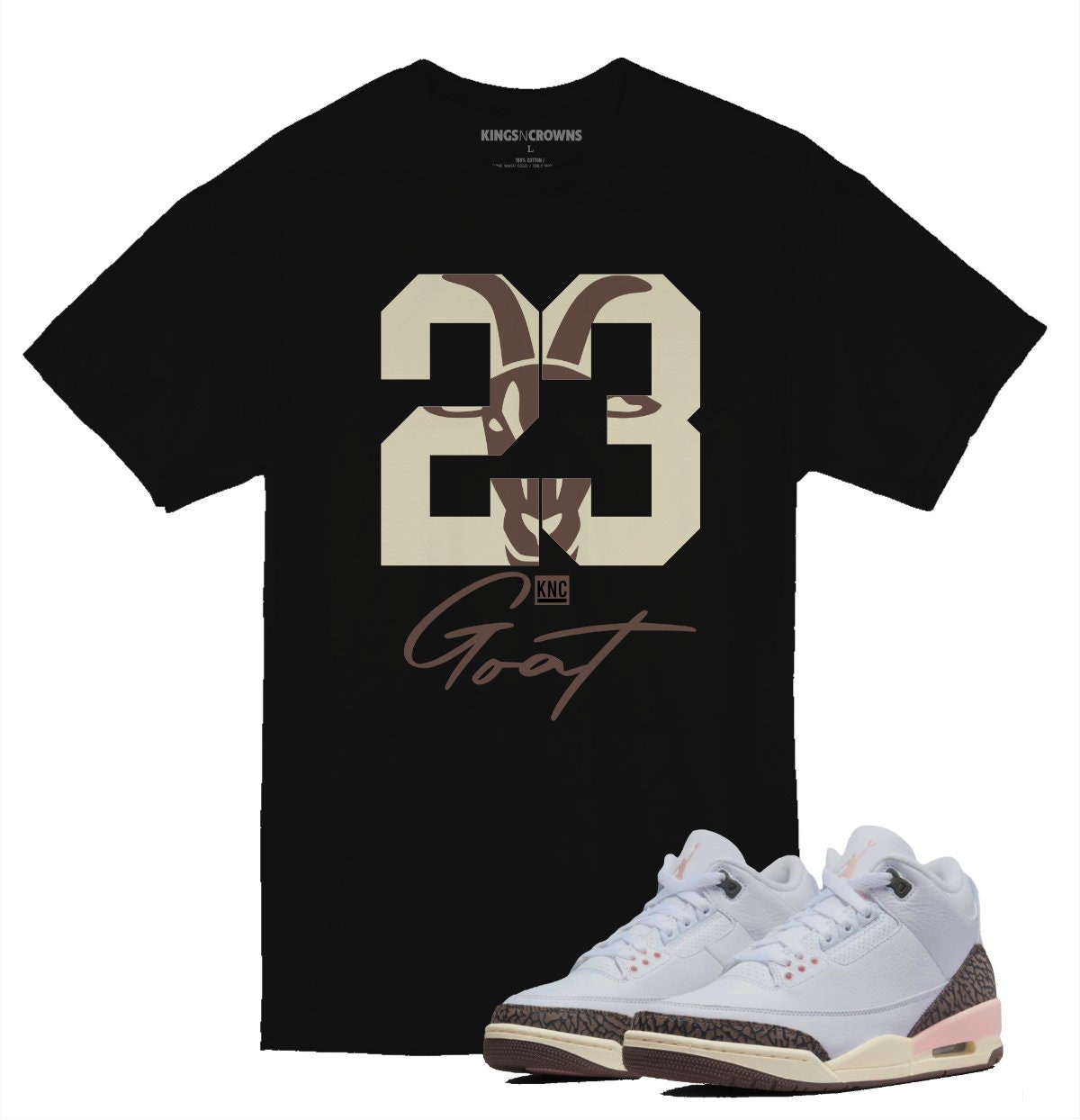 Tee shirt to match Jordan 3 Atmosphere Sneakers. KNC Goat 23