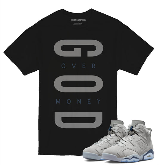 Tee shirt to match Air Jordan 6 Georgetown Sneakers. KNC God Over Money