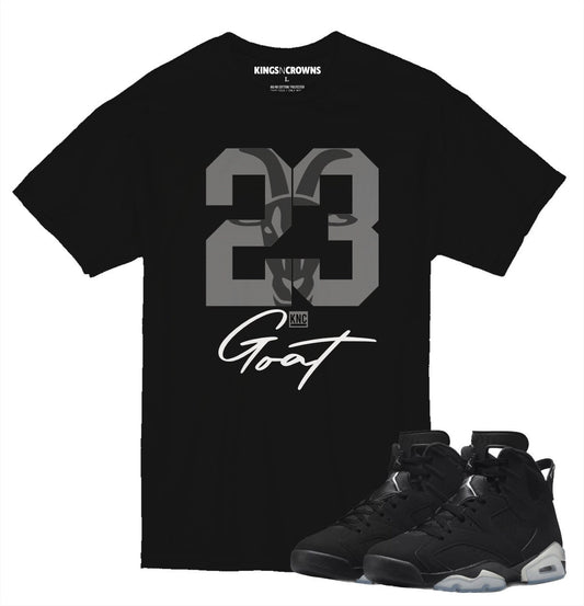 Kings N Crowns Tee shirt to match Jordan Retro 6 Metallic Sneakers. Goat 23