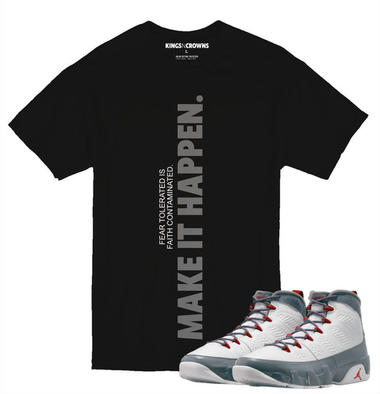 Tee shirt to match Jordan 9 Fire Red Sneakers. KNC Make It Happen