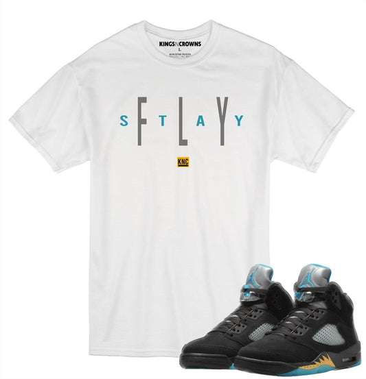 Kings N Crowns Tee shirt to match Jordan 5 Aqua Sneakers. KNC Stay Fly