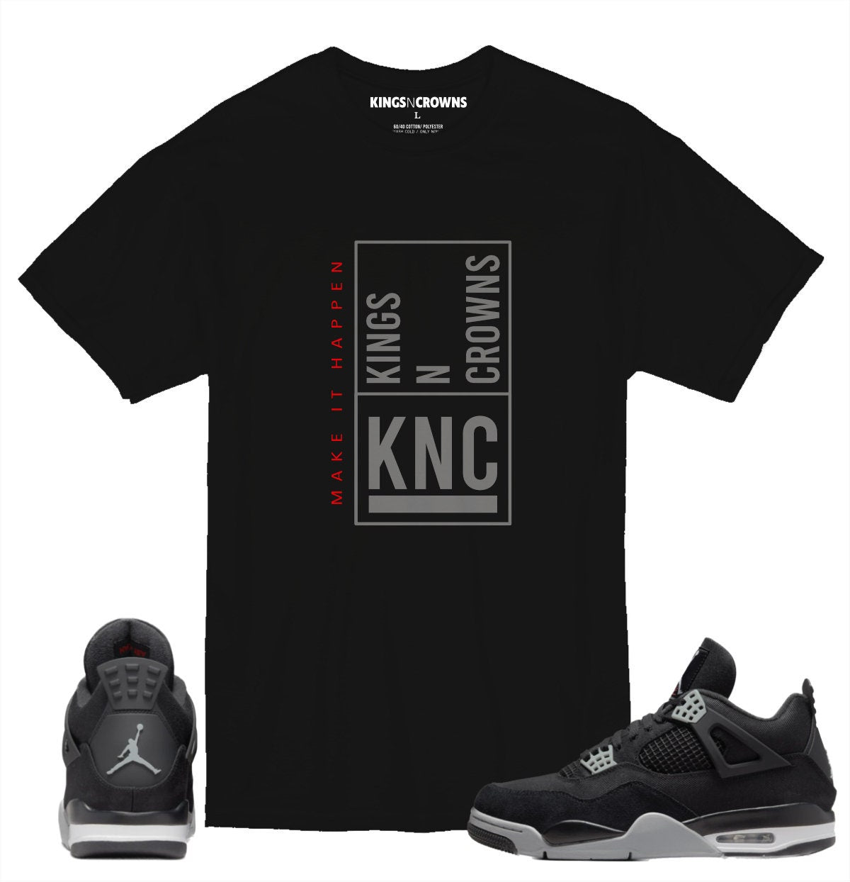 Tee shirt to match Air Jordan 4 Black Canvas Sneakers. KNC