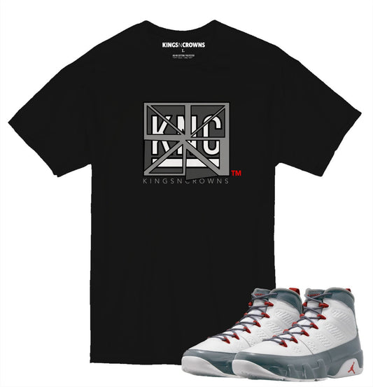 Kings N Crowns Tee shirt to match Jordan 9 Fire Red Sneakers. KNC