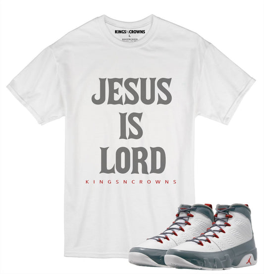 Kings N Crowns Tee shirt to match Jordan 9 Fire Red Sneakers. Jesus Is Lord