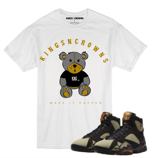 Kings N Crowns Tee shirt to match Air Jordan 7 Olive Sneakers. KNC Bear