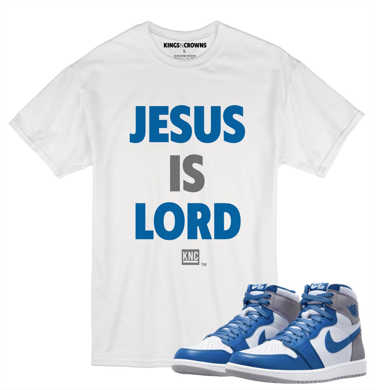 Tee shirt to match Air Jordan 1 University Blue sneaker. 2024 KNC USA