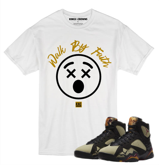 Kings N Crowns Tee shirt to match Air Jordan 7 Olive Sneakers. KNC Walk By Faith