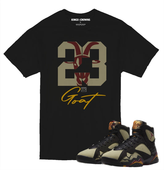 Kings N Crowns Tee shirt to match Air Jordan 7 Olive Sneakers. KNC Goat 23