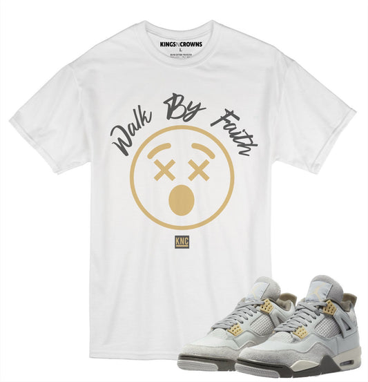 Kings N Crowns Tee shirt to match Jordan 4 Craft Sneakers. Walk By Faith