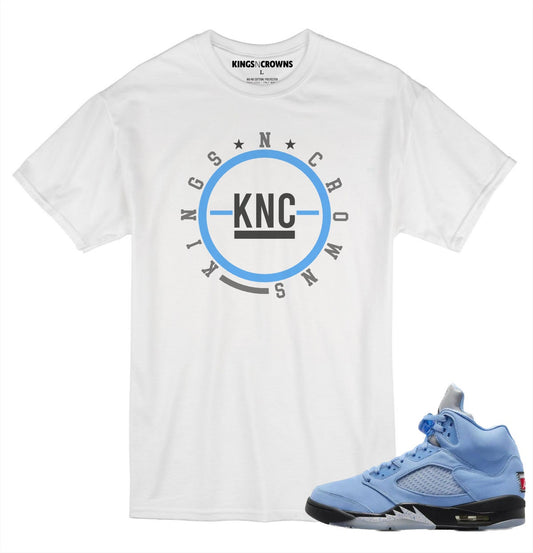 Kings N Crowns Tee shirt to match Jordan 5 UNC University Blue Sneakers. KNC